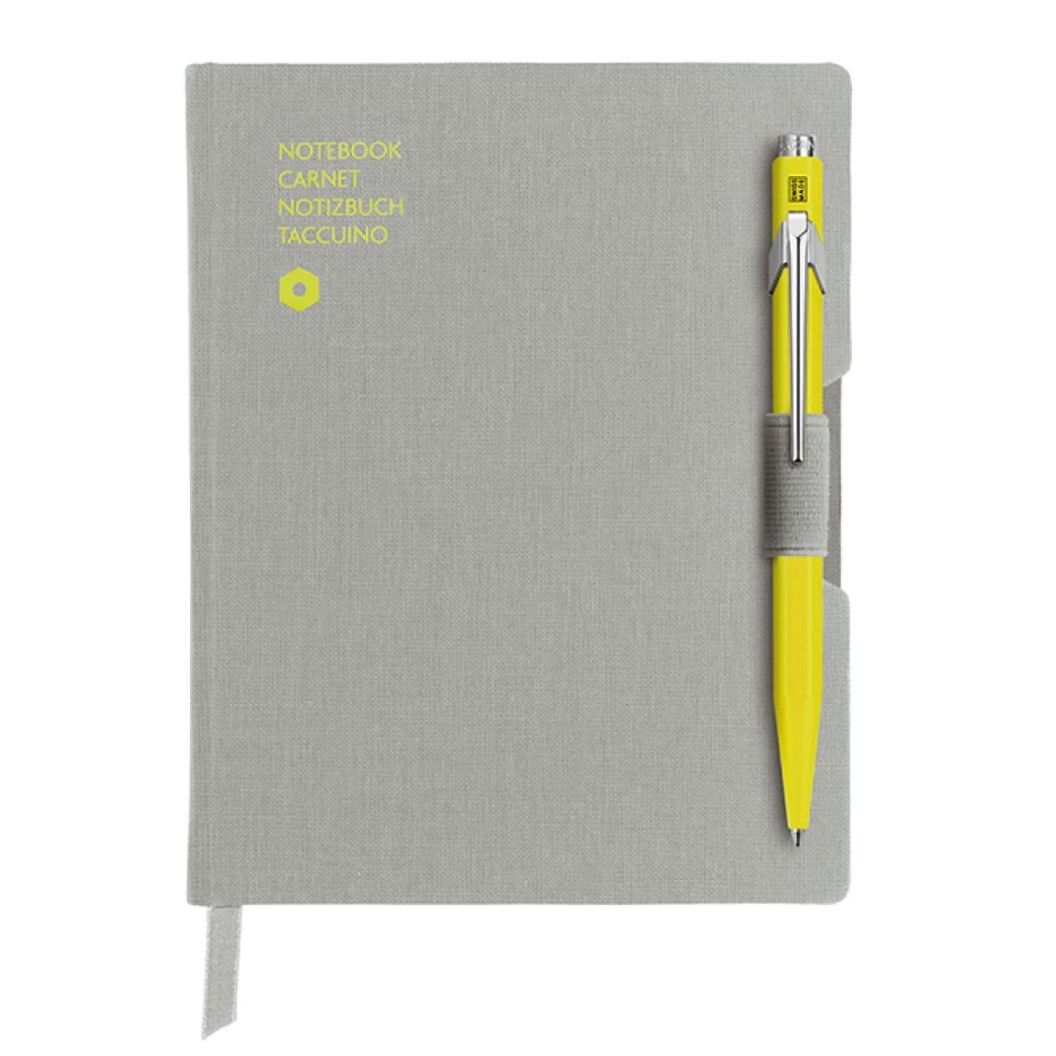 

Caran d Ache Gift Set 849 NF8491-451 Gray A6 Notebook with Fluorescent Yellow Ballpoint Pen, Officially Imported