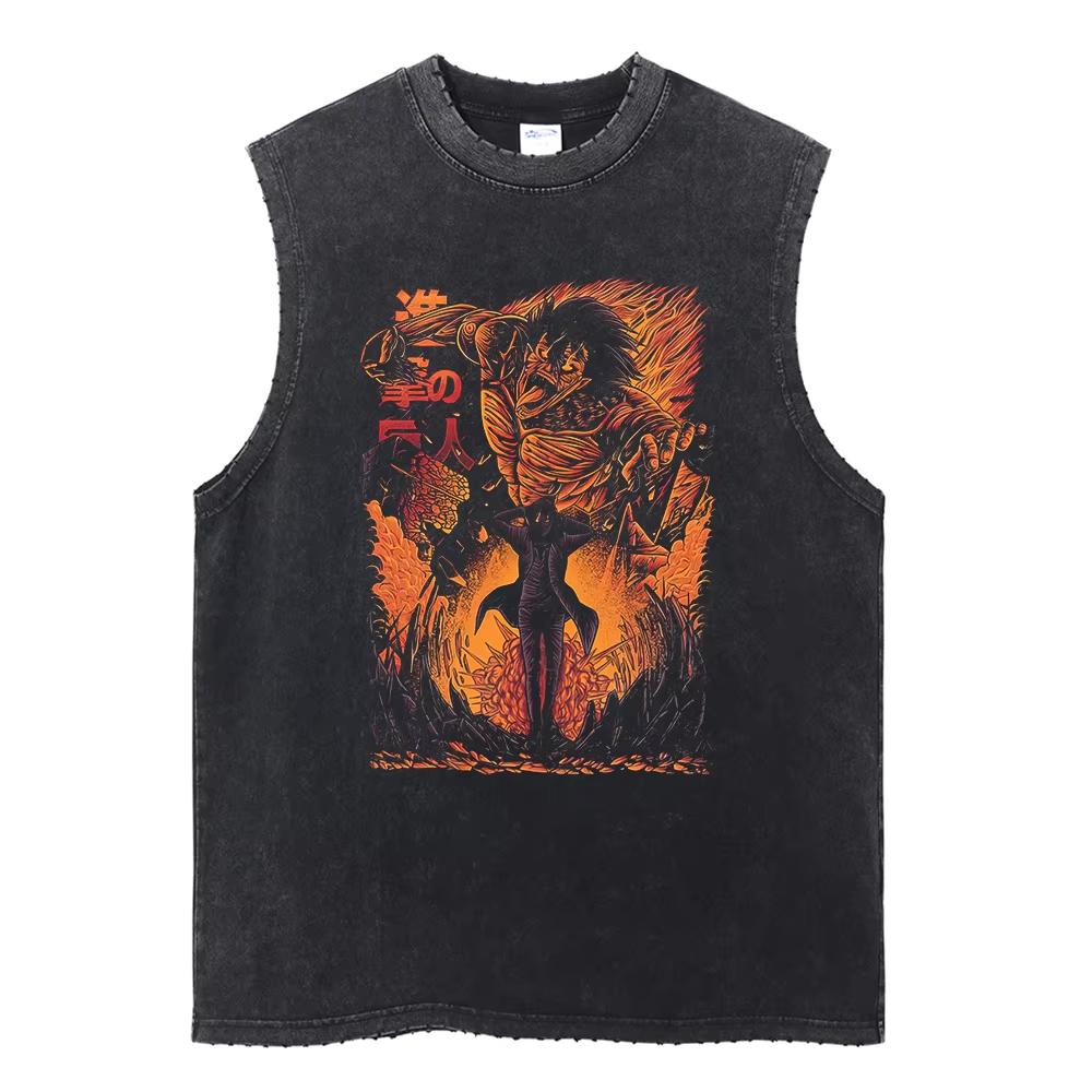 Attack on Titan Men's Gym Vest Summer Y2k Washed Vintage Print Tank Tops Women's Sleeveless Shirts Streetwear Anime Gifts