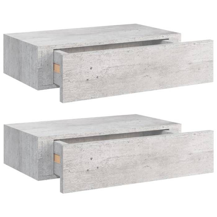 VidaXL 2x Wall-Mounted Drawer Shelves Floating Cabinets Hanging Shelves Wall Brackets Living Room Living Room Concrete Grey 330252