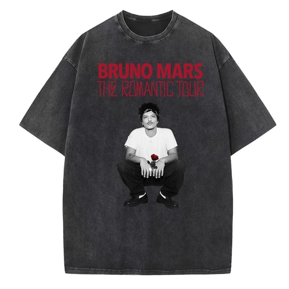 

Bruno Mars The Romantic Tour 2026 Washed Oversized Y2k T-shirt Men Women Hip Hop Short Sleeve Casual Loose Tee Shirt Female Male Clothing L