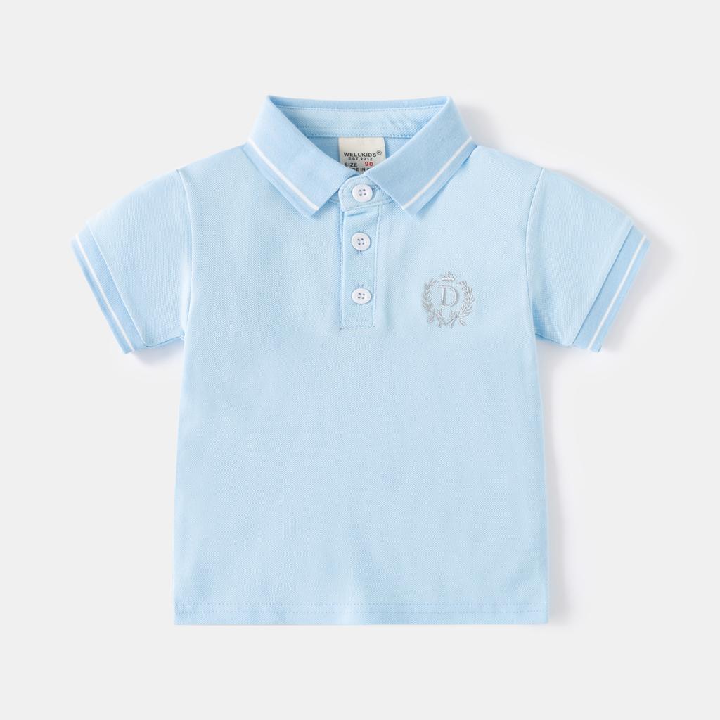 Boys Embroidered Polo Shirt Short Sleeve Cotton Casual Summer Top for Kids