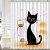 Black Cat & Cupcake Shower Curtain, Polyester, Machine Washable with Hooks, Artistic Bath Decor