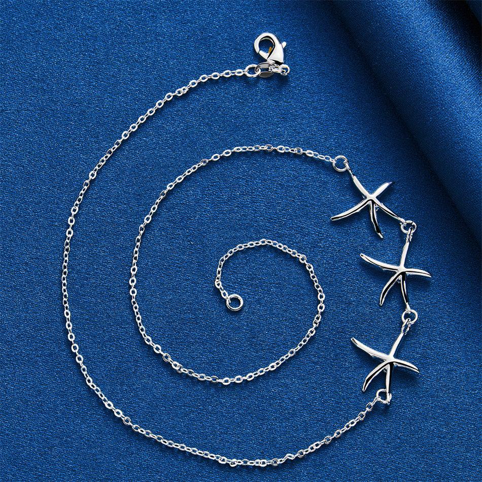 925 Sterling Silver Shiny Exquisite 3 Starfish Necklace Women Fashion Party Wedding Gift Jewelry