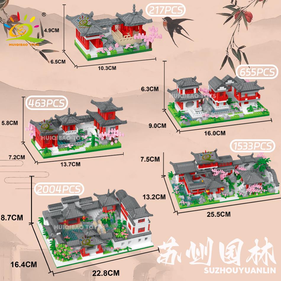 Classic Suzhou Gardens Mini Micro MOC Model Building Block Traditional Architecture House Set DIY Bricks Toys for Adult