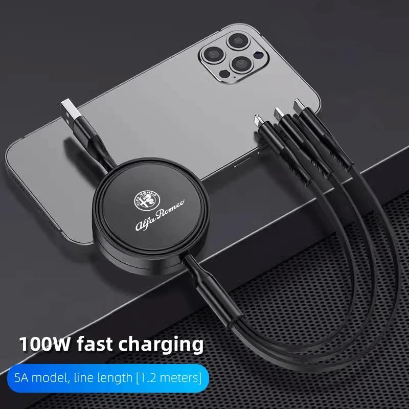 Car Stickers For Alfa Romeo 3 In 1 Retractable Data USB Cable Phone Charging Cable For Alfa Romeo Giulia Stelvio Giulietta 156 1