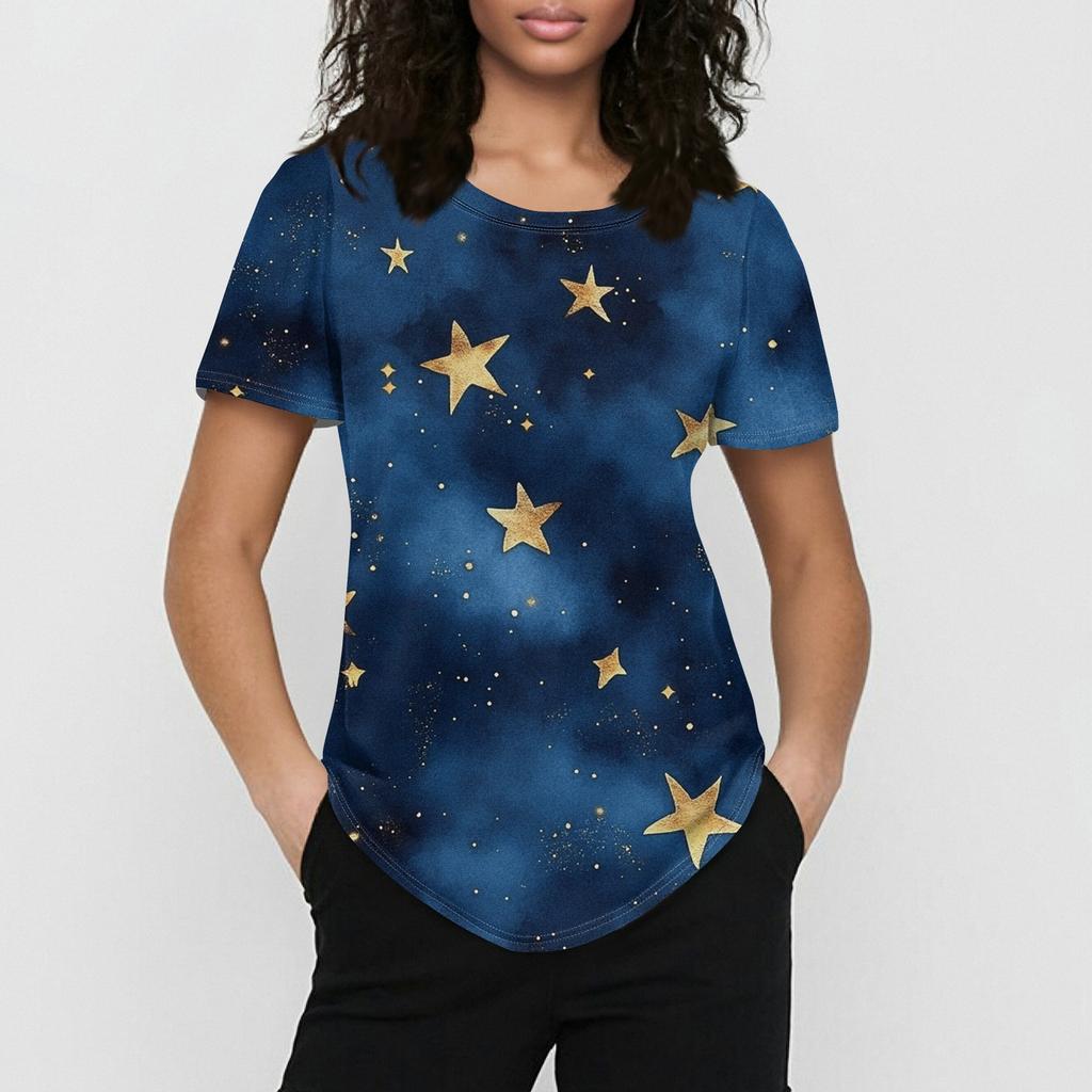 Women's  Sky Printed Fashion Casual Round Neck Short Sleeve T-shirt Top