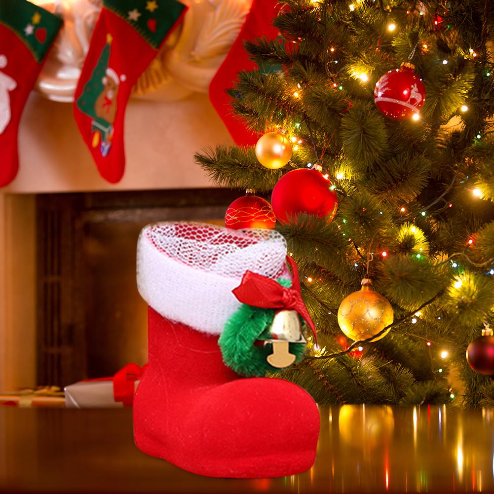 1-8PCS Red Mini Christmas Boots Xmas Tree Decoration Sugar Candy Package Christmas Decoration Christmas Gift Box Boots Bag