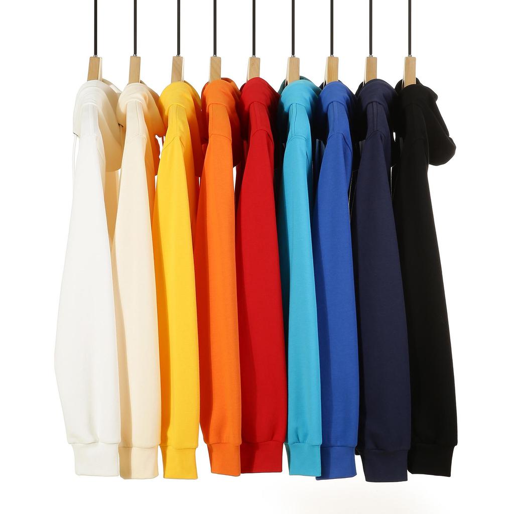 Couple's Casual Solid Color Hooded Sweatshirt - Heavyweight 320g Pure Cotton, Long Sleeve, for Spring and Autumn.