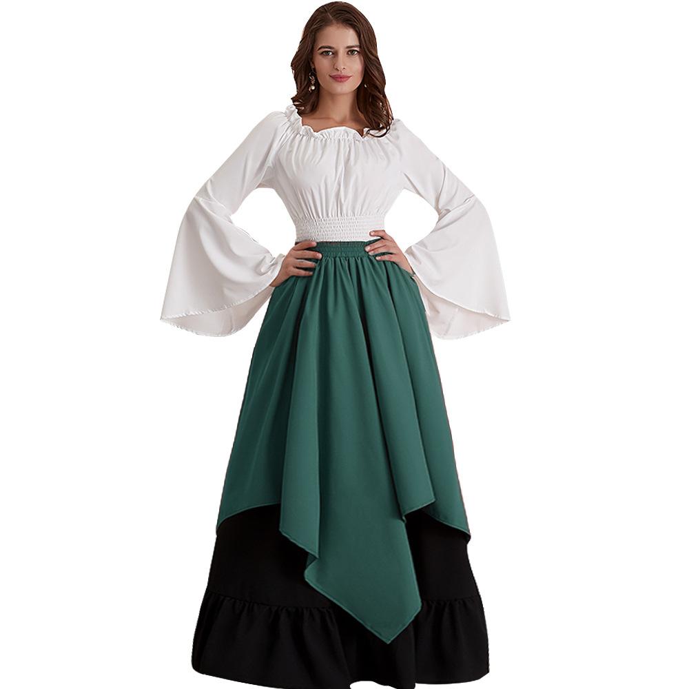 

Medieval Women Long Dress Halloween Party Irish Retro Cosplay Clothing Role Play S синий
