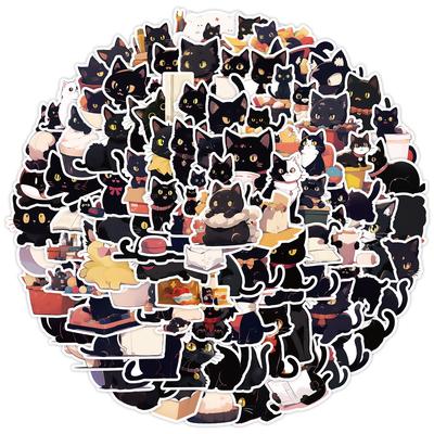 100 Cute Wind Little Black Cat Graffiti Stickers Suitcase Waterproof Decorative Stickers Cute Animal Stickers