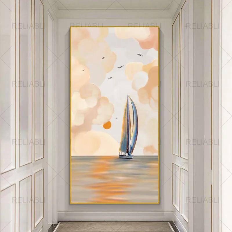 

Океанская лодка Абстрактный холст Плакат Настенное искусство