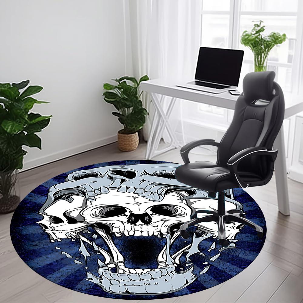 1PC Skull Office Round Area Rug, Mat Suitable For Office, Under Office Chairs Bedroom Living Room Home Decor, Room Deco