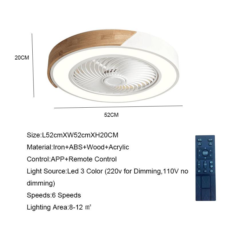 52CM Ceiling Fan Light Lamp 220V APP +Remote Control Fans Bedroom Dining Room Wood Ceiling Fan With Lights DC Green Ceiling Fan