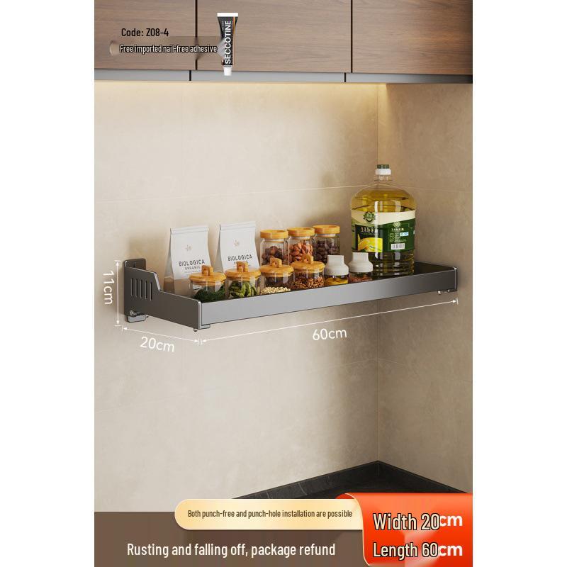 Punch-Free Kitchen Spice Rack: Wall-Mounted, Widened, Multifunctional Seasoning Storage Solution.