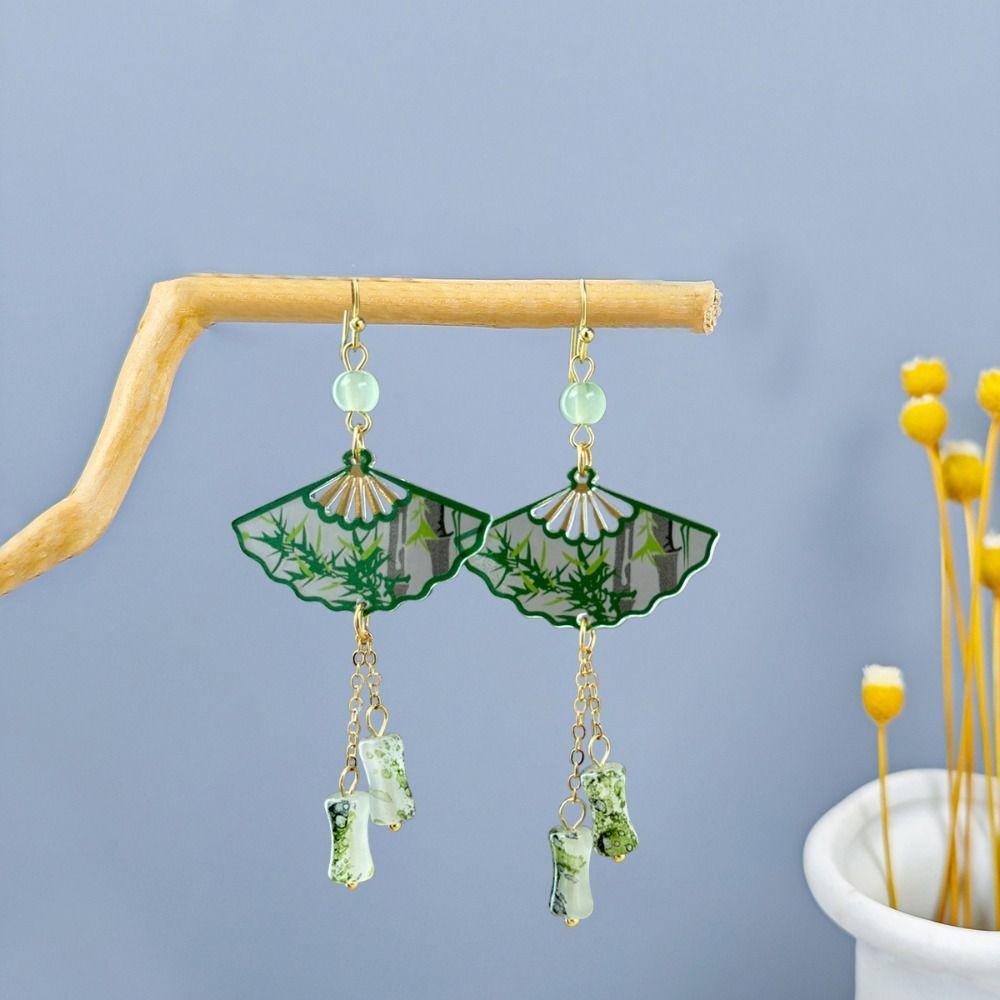 Hook Piercing Chinese Style Earrings Leaf Exaggerated Long Earrings Hipster