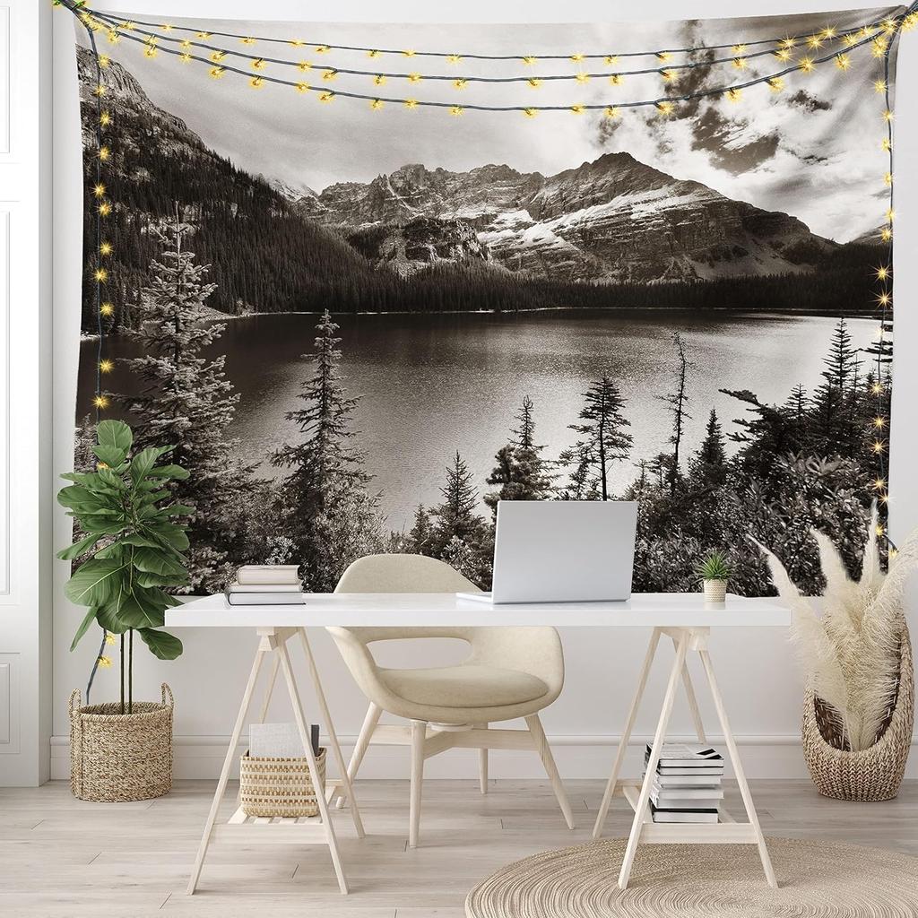 Landscape Tapestry Lake Mountain Forest Landscape Lago Di Carezza Wild Nature Scenic Picture Wide Wall Hanging for Bedroom