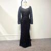 European and American spring and summer new fashion V-neck hip wrap sequins European and American dresses mid-waist horn sleeves long evening dresses