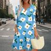 Women's Summer Dress Loose V Neck Three-quarter Sleeve Sundress With Pockets Dress