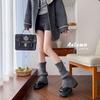 Boots Cotton Socks Cover Bow Straps Thickened Thermal Stacking Socks Gray Knitted Calf Cover