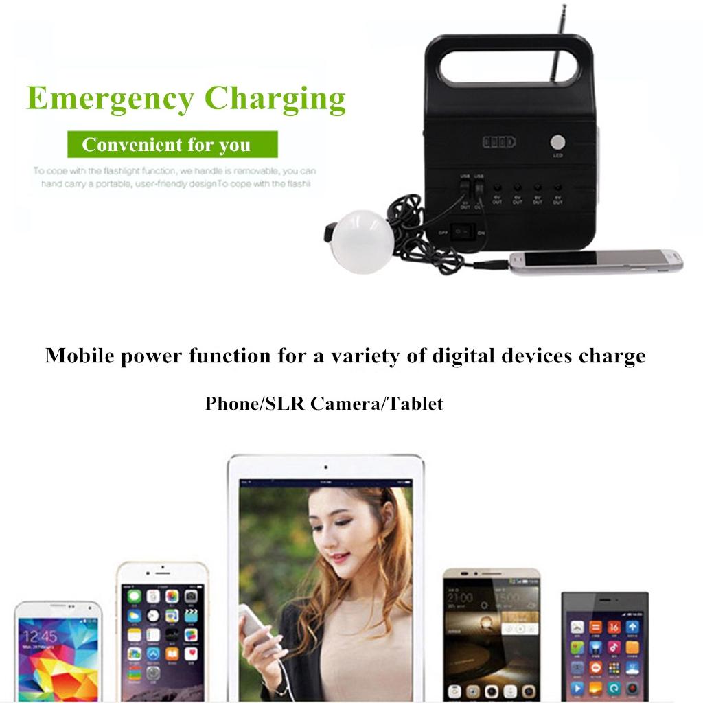 25W Solar Generator With Solar Power Panel 2xLED Bulb Solar-charging FM Support Stereo Speaker Multi-functional Generators