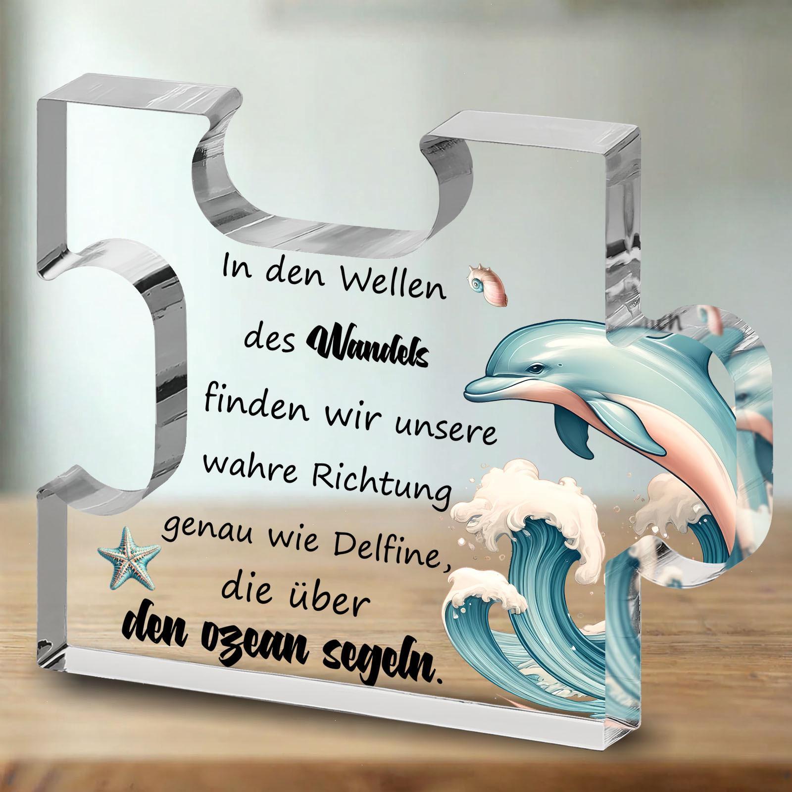 1pc Turtle Theme Puzzle Shape Acrylic Plaque - in The Tide of Change, We Find Our True Direction, Just Like a Dolphin Sailing on The Ocean 8.5*7cm