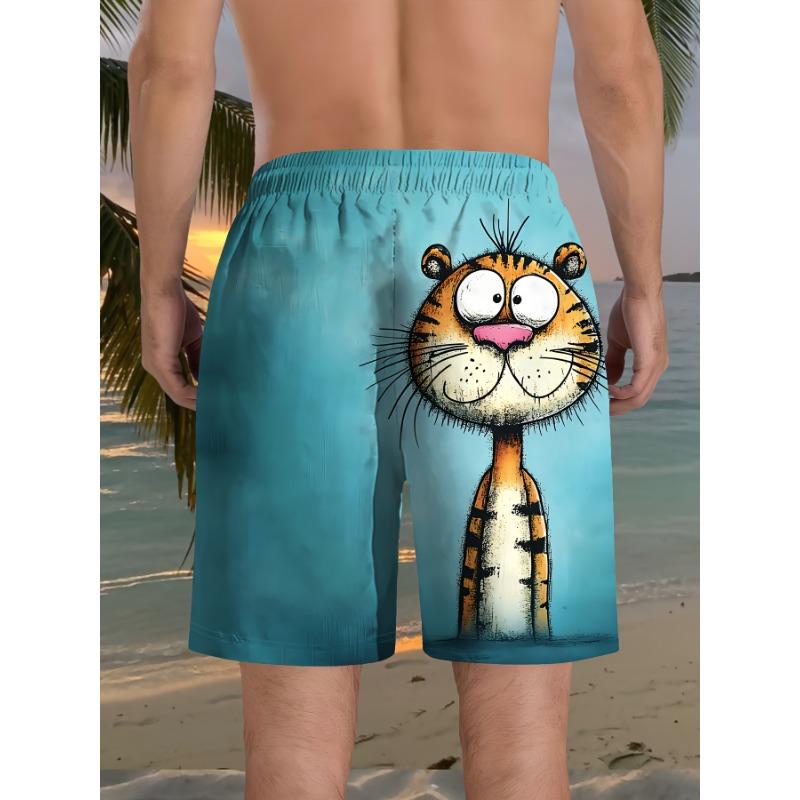 Men s Beach Shorts Tiger Graphic 3D Print S