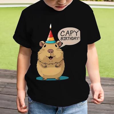 Children's Capybara T-Shirt New Kids Short Sleeve Shirt Capybara Birthday Print Round Neck Tops Boys Girls Birthday Gift T Shirt