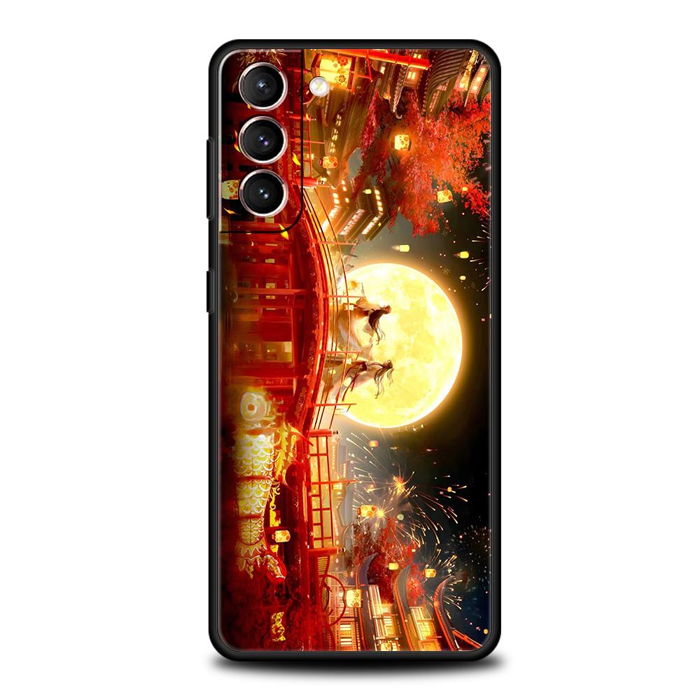 

Чехол для телефона для Samsung Galaxy S25 Edge S24 S23 S22 S20 S21 FE Ultra S10 S10E Plus Мягкий ТПУ Пейзаж Китайской Архитектуры Samsung S21