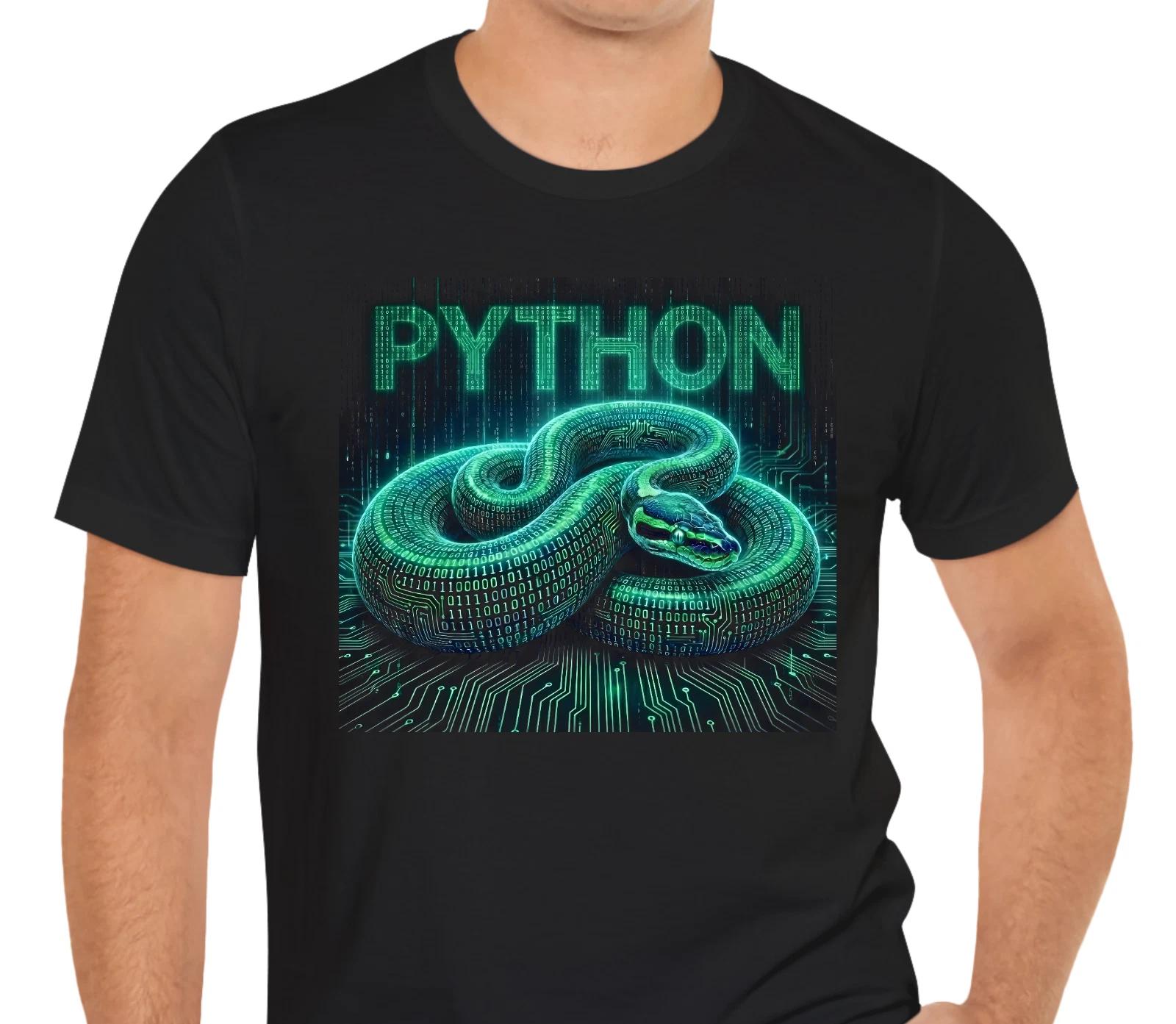 Matrix Style Python T-Shirt Cyberpunk Hacker Developer Binary Code Snake Graphic XL