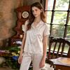 Vernis High-end Ice Silk Pajamas Women's Summer Thin Silky Short-sleeved Trousers Ice and Snow Silk Can Be Worn Outside Loungewear