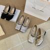 French Gentle Bow Inner Heightening Soft-soled Single Shoes 2025 New Rhinestone Fairy Square Head Ballet Mary Jane Shoes