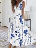 2023 Women's Summer V-Neck High Waist Sleeveless Printed Dress
