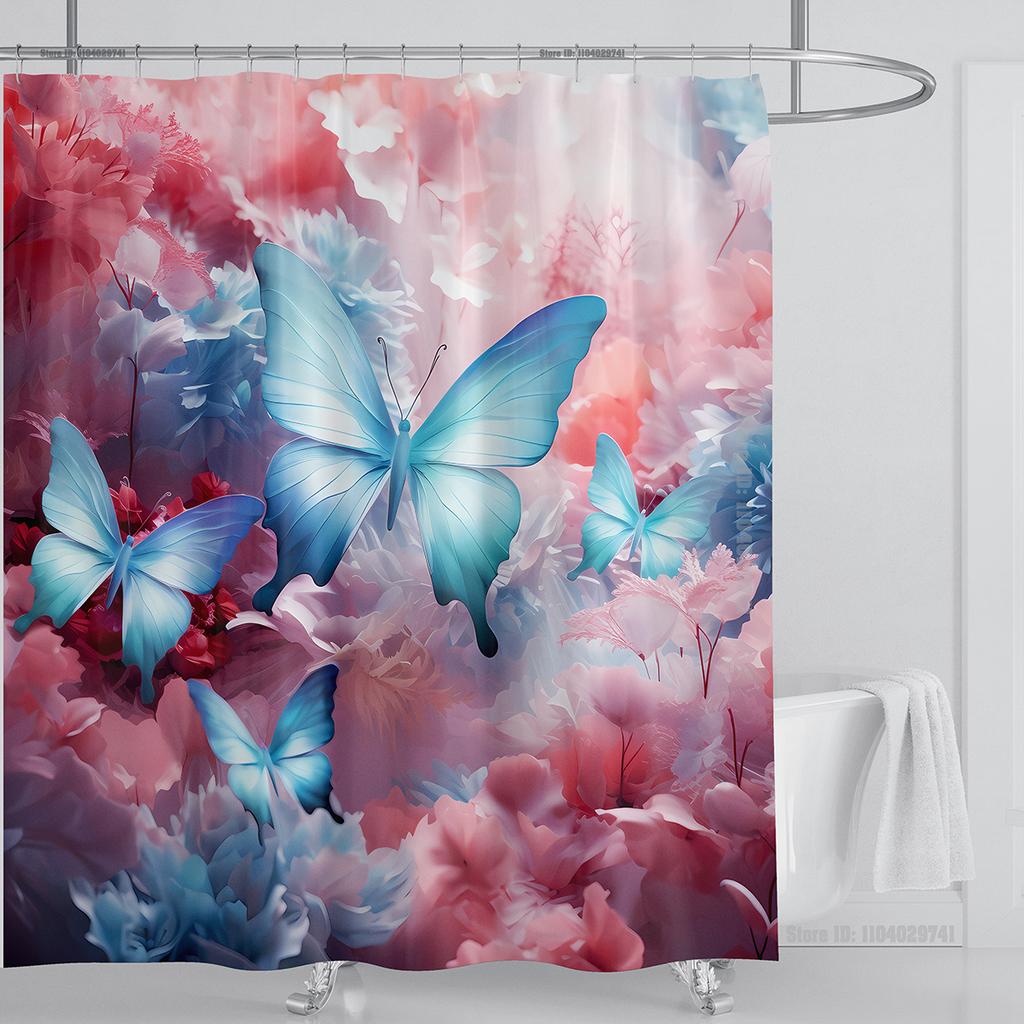 3d Beautiful Butterfly Shower Curtain Waterproof Polyester Fabric 3D Printed Curtain Bathroom Decoration with Hooks