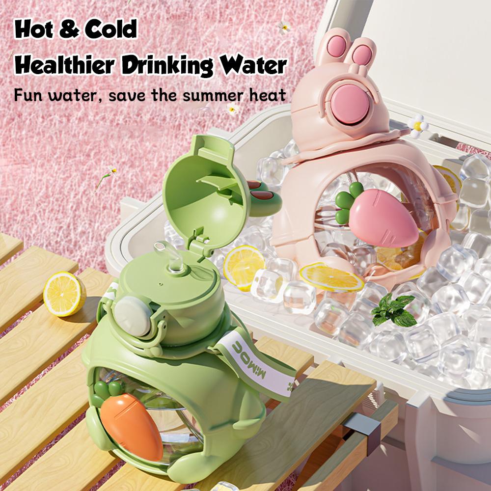 690ML Children Water Bottle Cartoon Plastic Water Cup With Straw Lightweight Anti-falling Straw Cup For Kids Drinkware