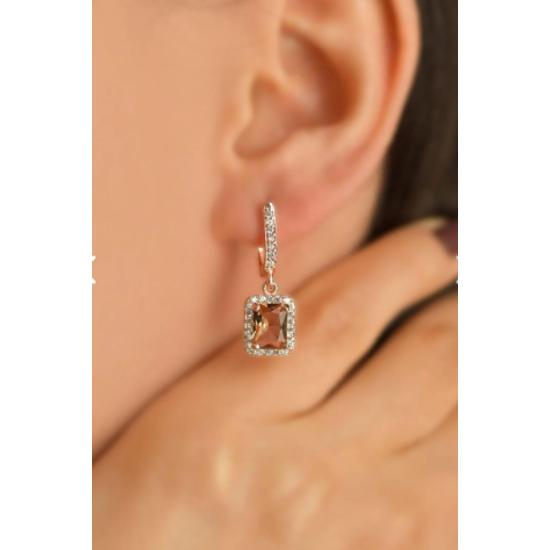 Women's Baguette Stone Silver Earrings