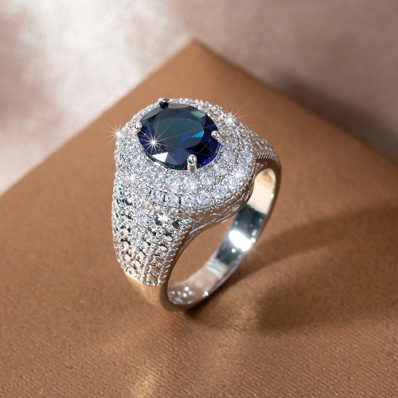 Женское модное кольцо Изысканный синтетический драгоценный камень Циркониевое кольцо Женское повседневное вечеринка 6 синий