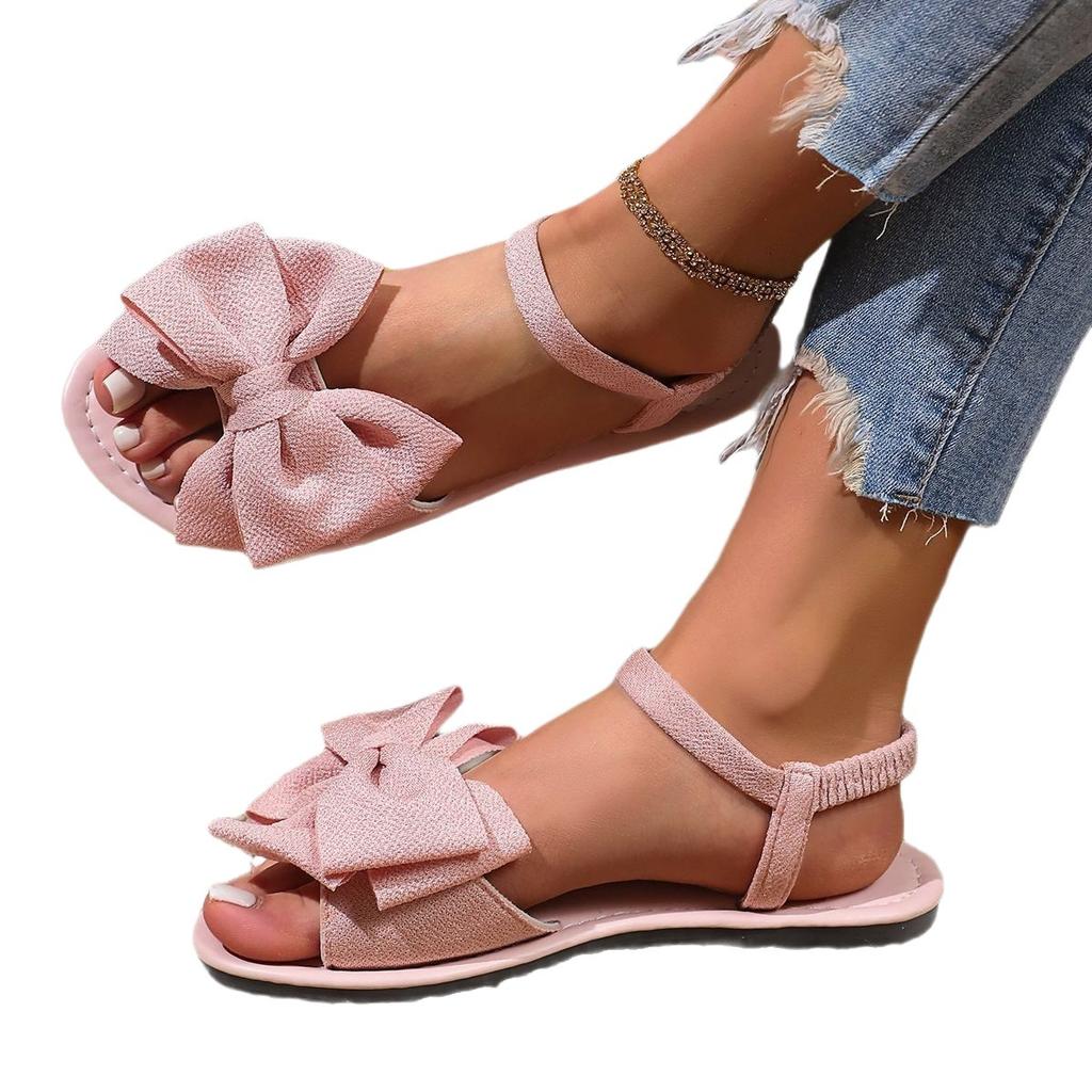 Foreign Trade Summer Bow Sandals Flat-soled Soft-soled Outer Wear Casual Versatile Flat-heeled Beach Sandals Women