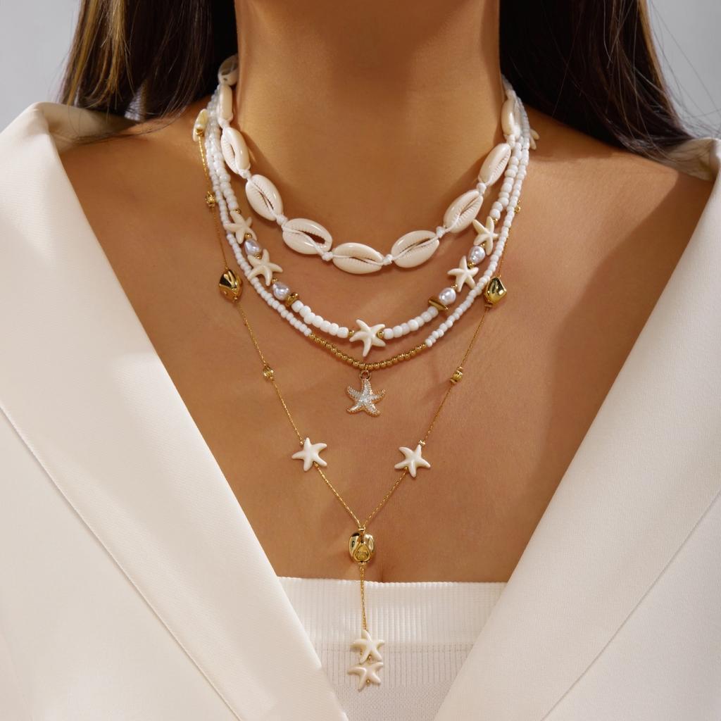 Boho Multilayer Rice Beaded Acrylic Shell Resin Starfish Turtle Pendant Necklace For Women Men Summer Beach Party Choker Jewelry