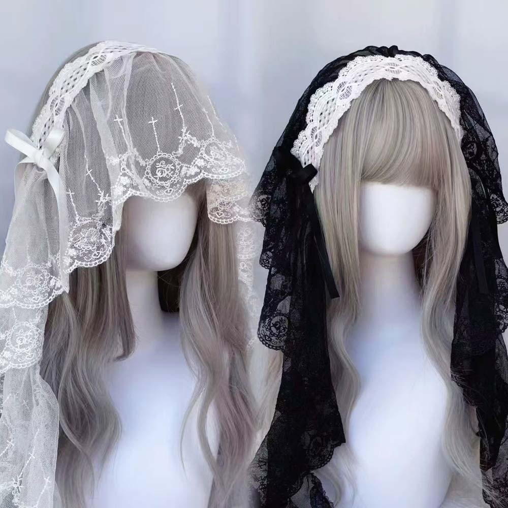 Black / White Lolita Headwear Gothic Style Lolita Girls Headband Lace Bow Hair Band Cosplay
