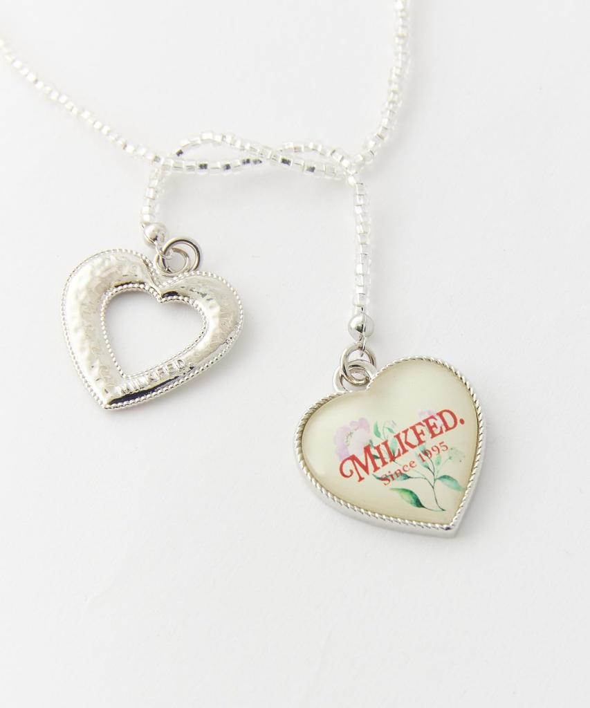 [Milkfed] Beads and Heart Charm Necklace 103252054008 WHITE ONE SIZE