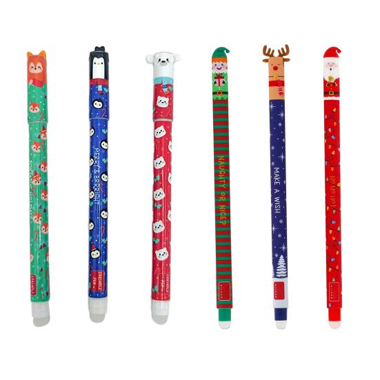 Erasable Pen Set Christmas Theme Pen Santa Reindeer Elf Design Smooth Writing Pens Stationery Supplies for Students Teachers