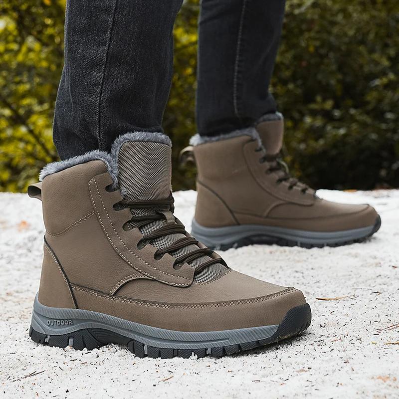 New Men Winter Snow Boots For Waterproof Leather Sneakers Super Warm Men's Outdoor Boots Male Hiking Boots Work Shoes Size 39-48