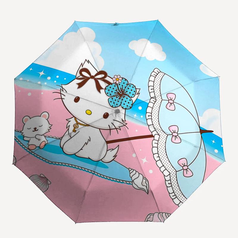 1pc Hello Kitty Automatic Opening/Closing Umbrella - Portable Three-Fold Design with 8-Bone Iron Frame - Outdoor - Ideal Gift for Fans, Travelers, Eve