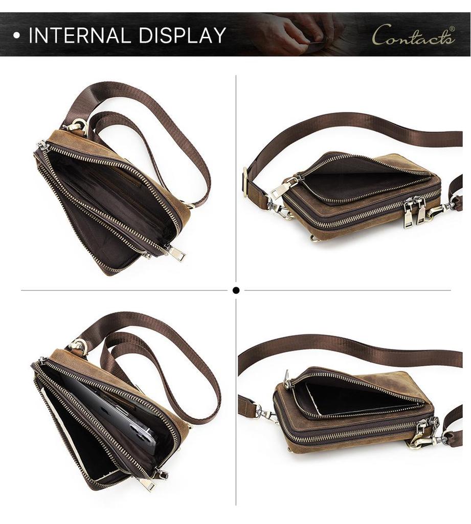 Black Angel Retro Men's Crazy Horse Leather Crossbody Phone Bag