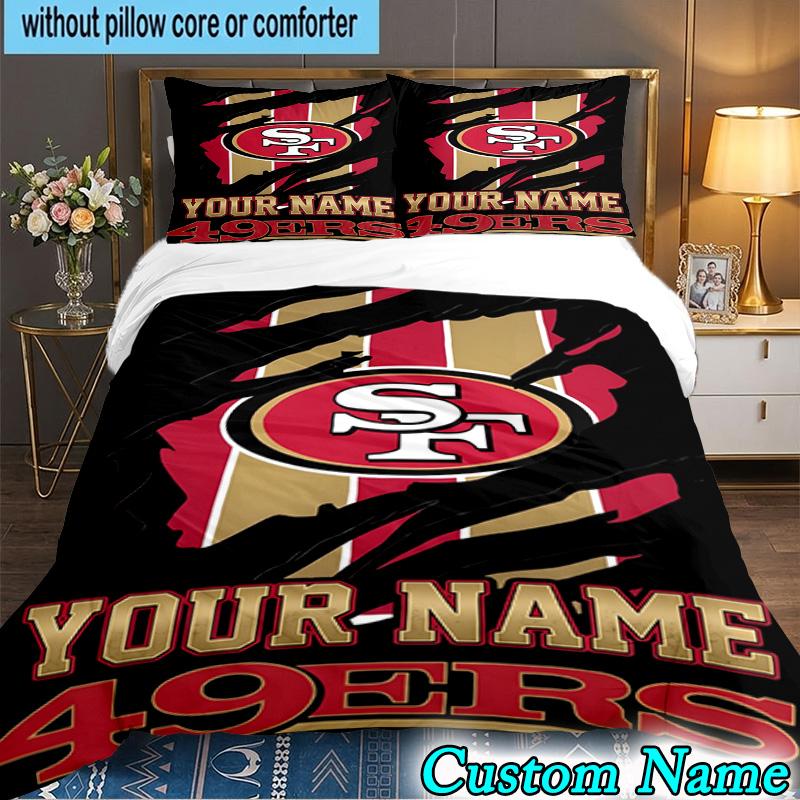 Custom Name 3PCS Faithful 49ers Football Bedding Set,Including Duvet Cover And 2pcs Pillowcases Perfect for Bedroom,Dormitory,Fan Christmas Gift