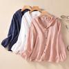 Women Hooded Button Down Long Sleeve Linen Cotton Blend Sun Protection Shirt