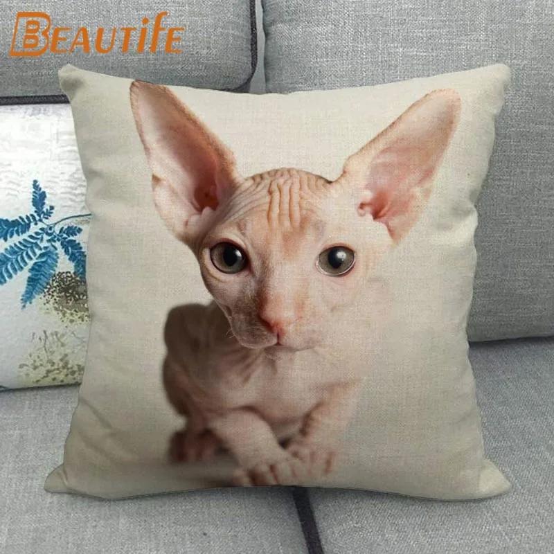 45X45cm Sphynx Katze Kissenbezug Quadratisch Reißverschluss Baumwolle Leinenstoff Kissenbezüge Schlafzimmer Zuhause Dekorativ Jungen Mädchen Geschenk