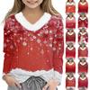 Christmas Day Girls Long Sleeve T Shirts Kids  Girls' V-Neck Tee Christmas Print Long Sleeve Top
