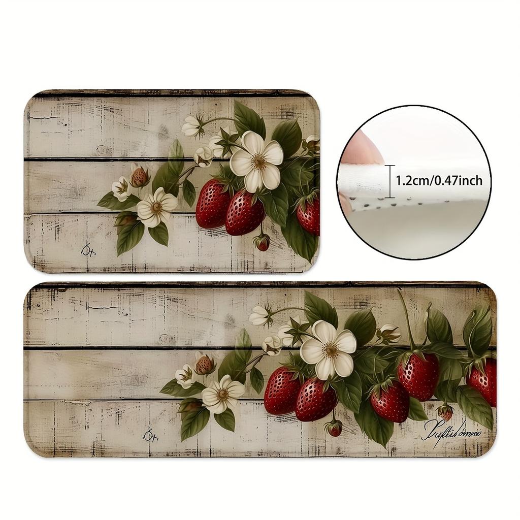 1Pcs Anti Fatigue Kitchen Rug  Strawberry Waterproof Non-Slip Thick Cushioned Kitchen Mat Heavy Duty Comfort Standing Mat for Kitchen
