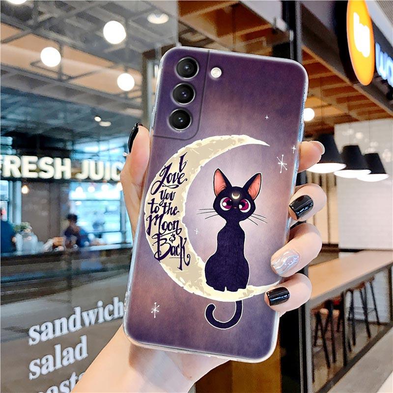 Funny Cartoon Line Art Cat Cute Animal Transparent Case for Samsung Galaxy S22 S21 S20 FE S 22 Ultra S10E S9 Plus 5G Cover Coque